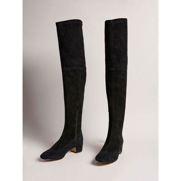 TED BAKER Ayannah Over The Knee Suede Stretch Leather Black Boots US Size 7 New - Picture 2 of 15
